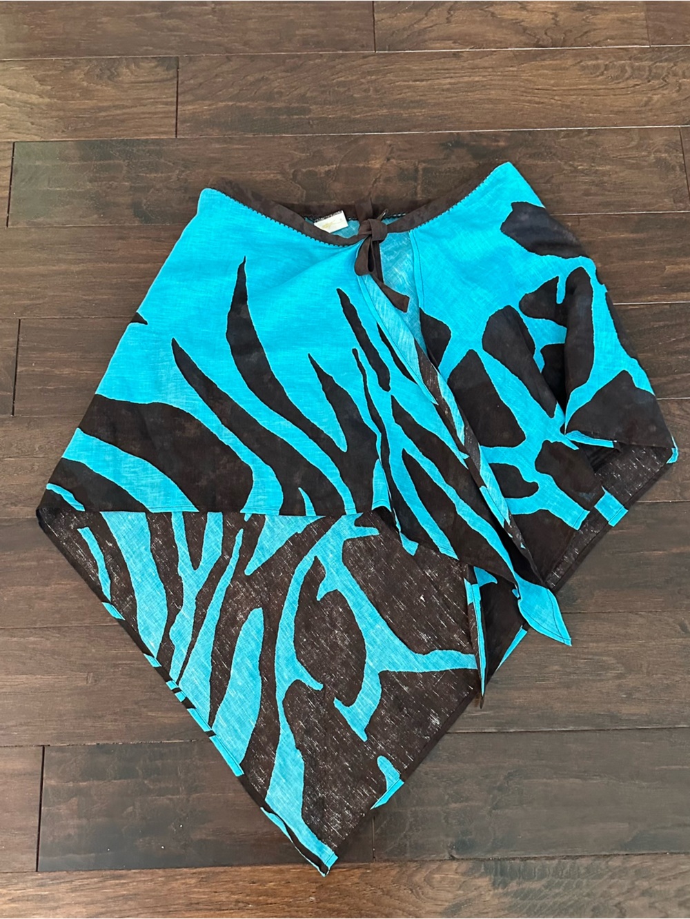 Gottex Blue Swim Cover Mini Skirt Tie Waist Triangle Wrap Skirt Animal Print